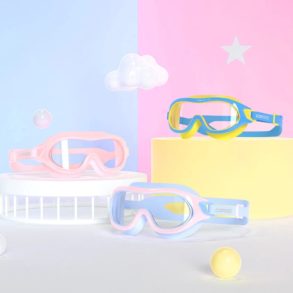 Lunettes de natation enfants grandes montures anti-buée silicone - Masque de piscine confortable
