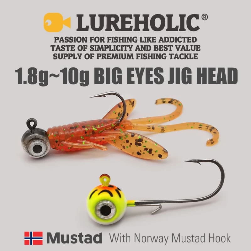 Tête plombée LUREHOLIC 1.8g-10g avec hameçon Mustad pour leurres souples pêche carnassiers