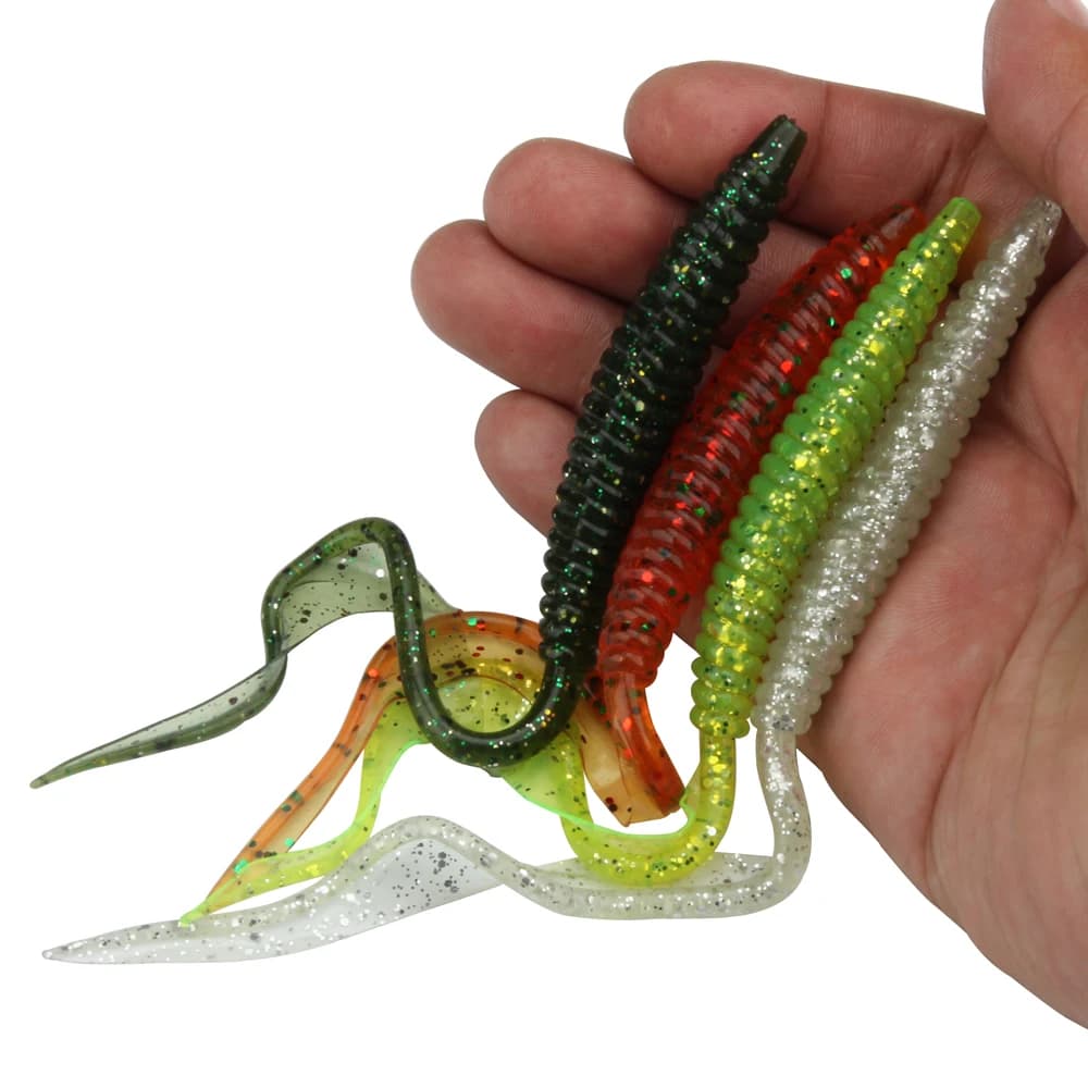 Vers souples Spinpoler 18cm 13cm - leurres silicone réalistes 4 couleurs queue longue flexible 5 pièces par pack