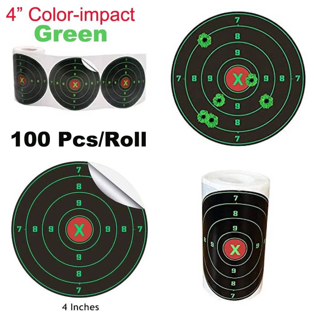 100 autocollants cibles réactives 4 pouces par rouleau pour pistolet à plombs et airsoft