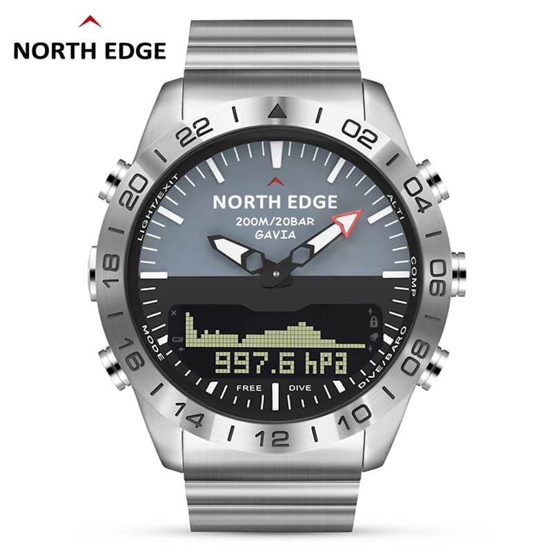 NORTH EDGE montre plongée militaire - Smartwatch acier inox étanche 200m boussole altimètre baromètre pêche