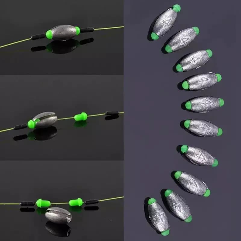 Plombs coulissants olive 2g à 30g pour la pêche de la carpe, lot de 5 ou 10 sinkers