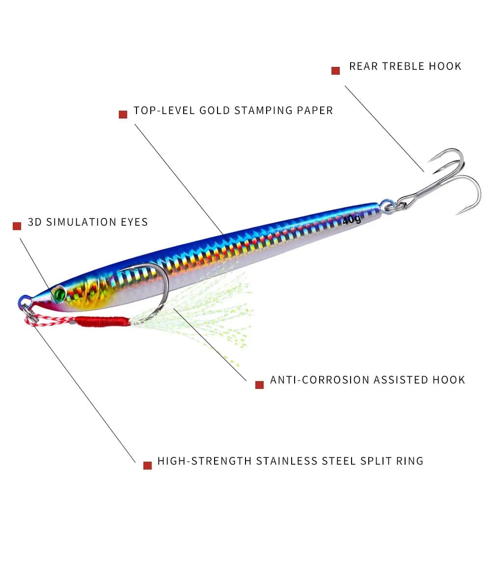 Jig métal PRO BEROS 7g-60g pour trolling - Leurre plongeant pêche au bar et truite de mer