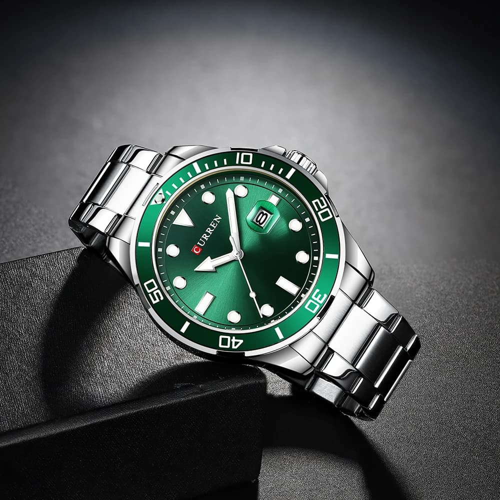 Montre homme automatique Curren 2021 série Green Water Ghost - Luxe haut de gamme étanche acier quartz