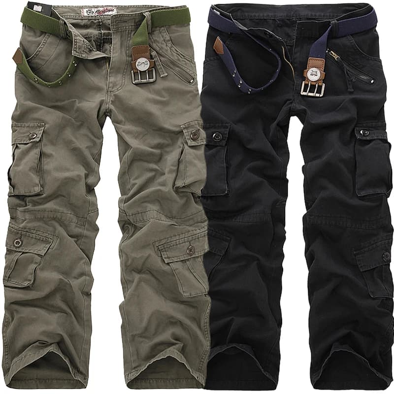 Pantalon cargo coton 2025 pour hommes - Coupe loose multi-poches - Taille 28-40 pêche confort