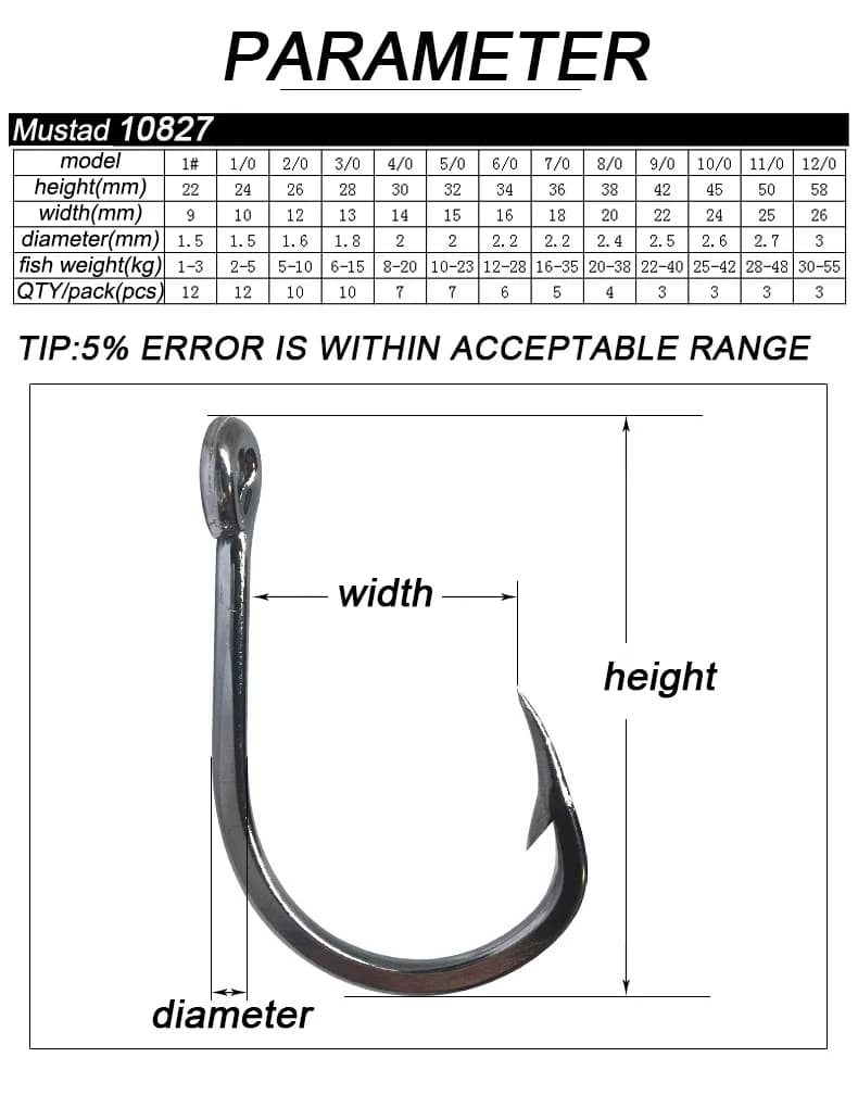Hameçon de pêche mer Mustad Super Power grande taille circle, modèles 1 à 12/0, origine Norvège