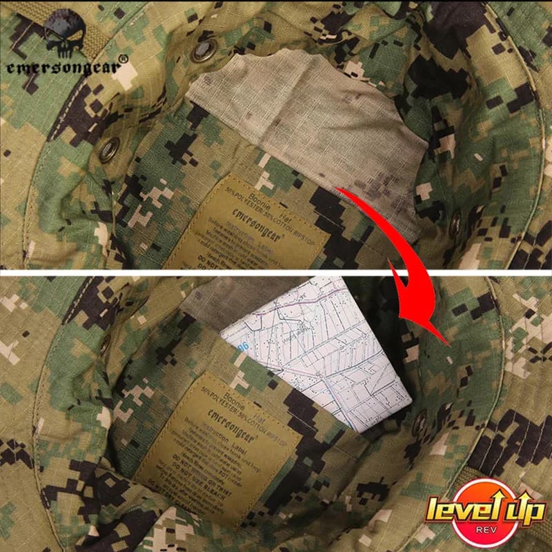 Chapeau de pêche camouflage Boonie Emersongear avec poche cartographique pour randonnée et chasse