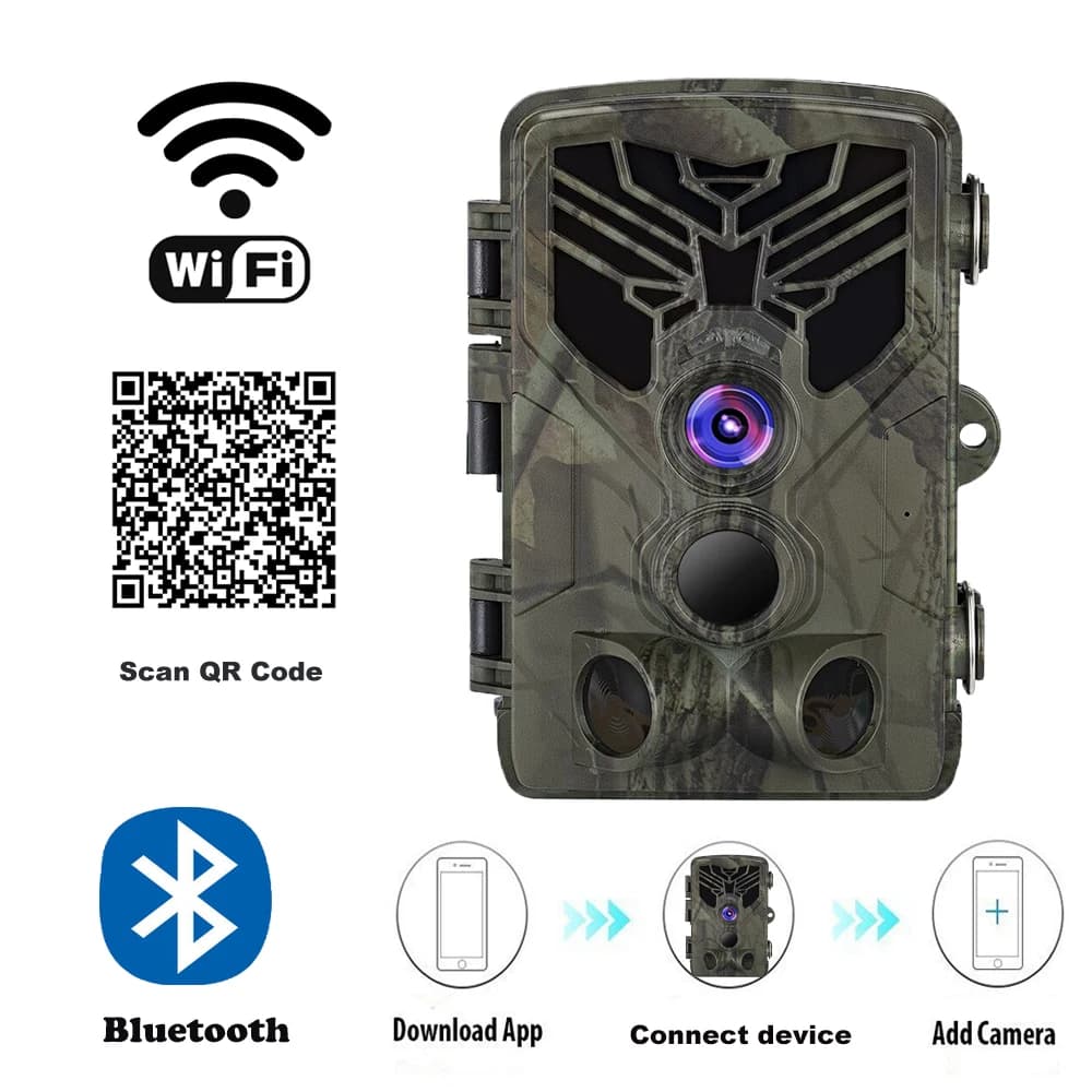Caméra trail 24MP 1296P WiFi Bluetooth contrôle APP vision nocturne pour pêche et chasse