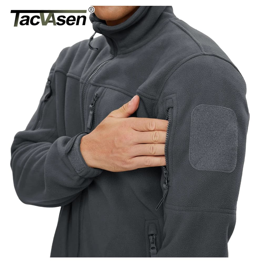 Veste de pêche hiver TACVASEN polaire à fermeture - Veste chaude pêche randonnée avec poches zippées