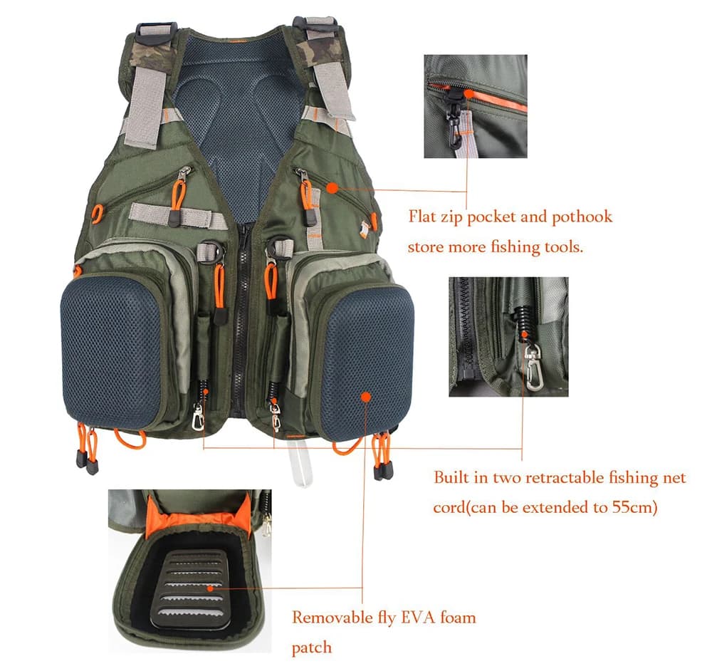 Gilet de pêche à la mouche ajustable pour homme - Sac à dos multifonction avec poches extérieures