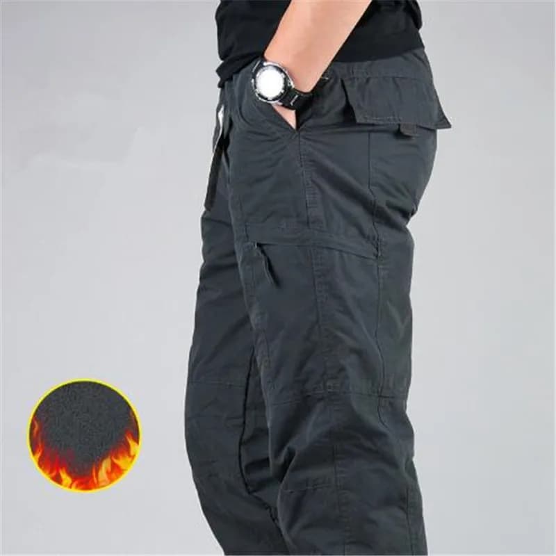Pantalon cargo coton 2025 doublure polaire pour pêche hivernale - Multi-poches combat baggy confortable