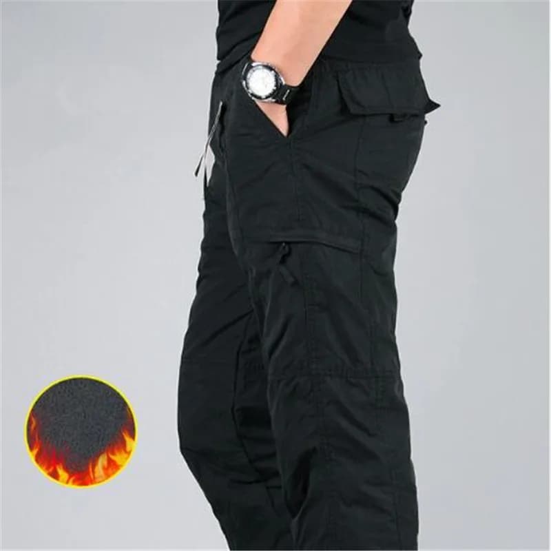 Pantalon cargo coton 2025 doublure polaire pour pêche hivernale - Multi-poches combat baggy confortable