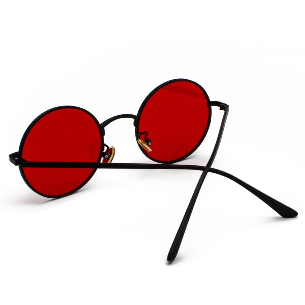 Lunettes de soleil vintage unisexe monture métal ronde lentilles rouges cadeau pêche rétro
