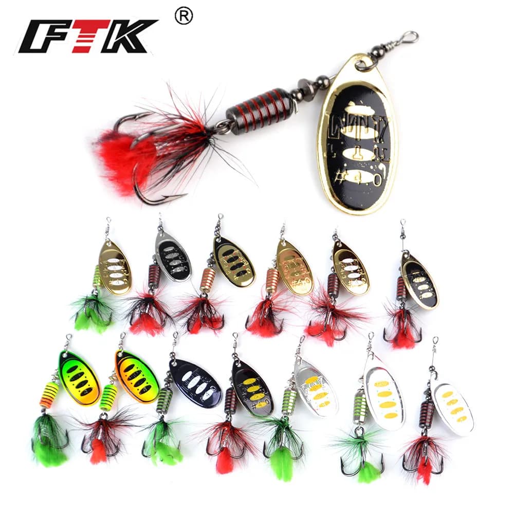 Leurre métal spinner cuillère dur FTK 7.5g 12g 17.5g avec plumes pour pêche du brochet et