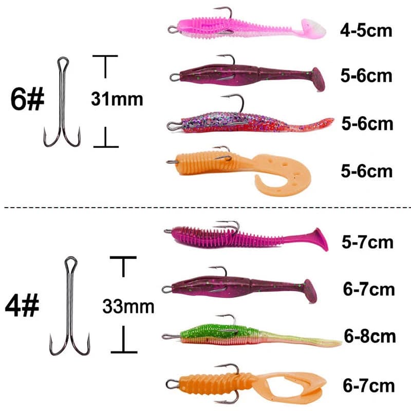 20 hameçons doubles longue tige pour leurres souples, montage fly et pêche du bass au jig
