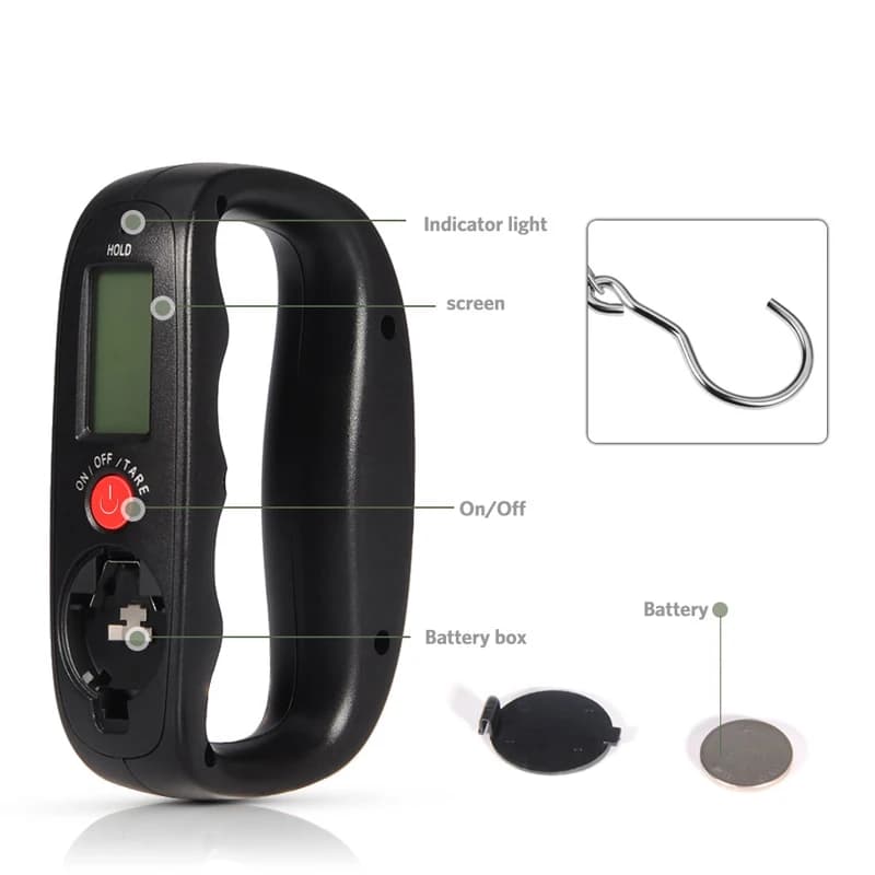 Balance digitale portative HPff 50kg/10g avec écran LCD rétroéclairé - pêche, bagages, crochet