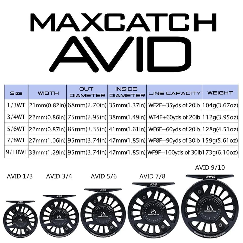 Moulinet à mouche MAXIMUMCATCH AVID 1-9WT aluminium usiné micro drag réglable ultra léger pêche performance