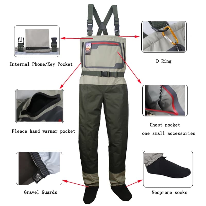 Waders de pêche respirants homme convertible léger pantalon cuissardes pour pêche à la mouche