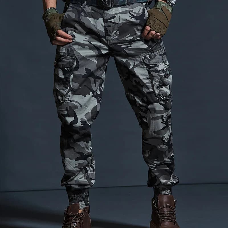 Pantalon cargo camouflage kaki qualité premium pêche - Style militaire multi-poches homme fashion