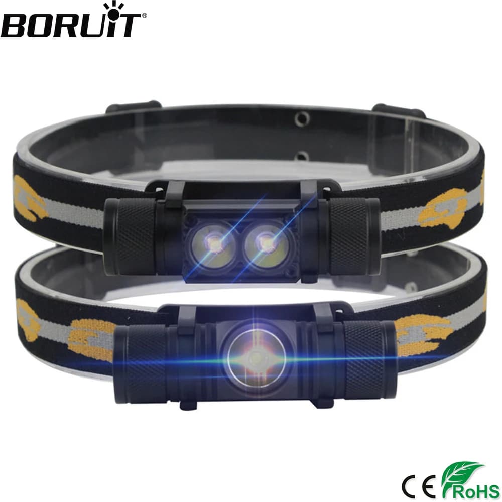 Lampe frontale pêche mini BORUiT 1000LM haute puissance 18650 étanche pour chasse et pêche nocturne