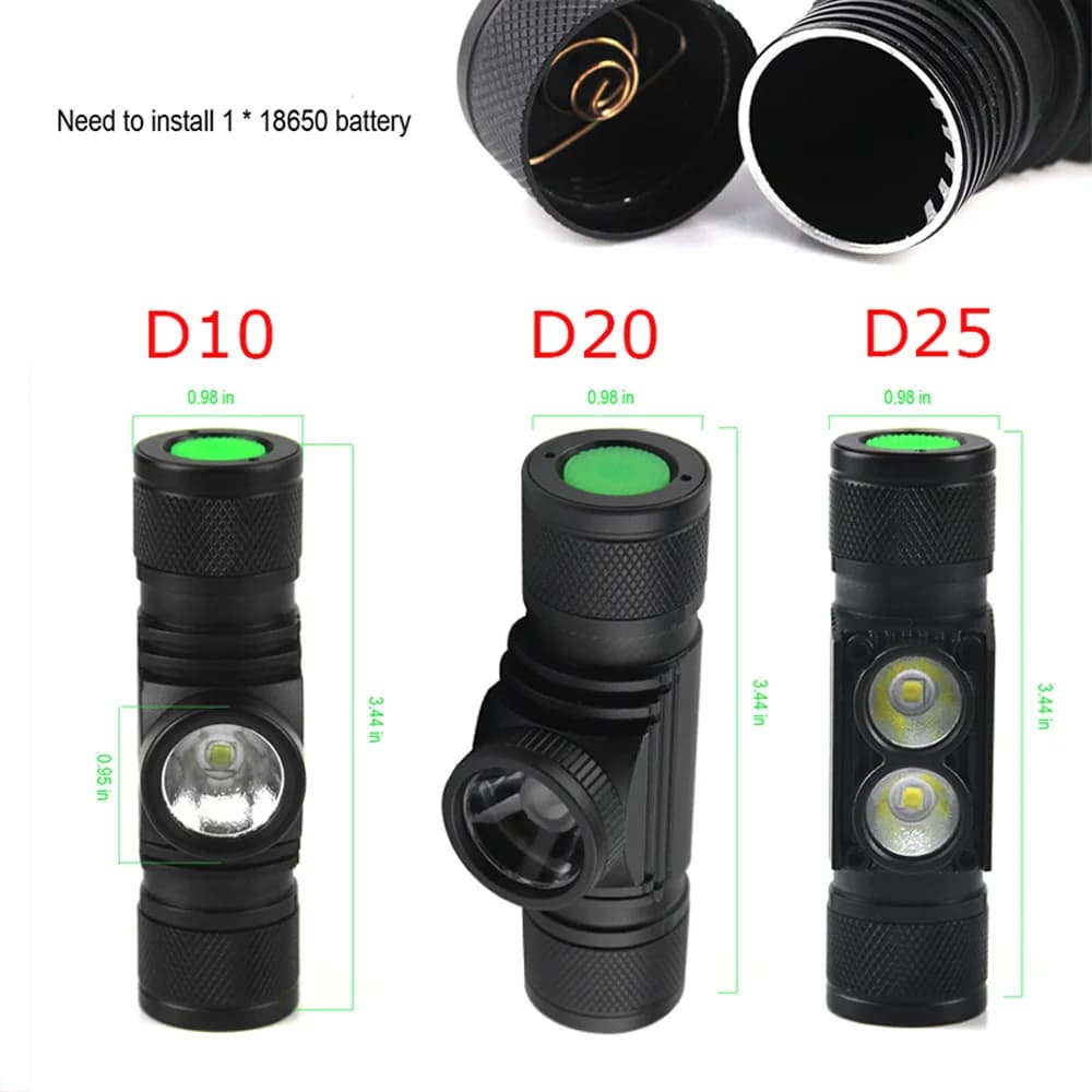Lampe frontale pêche mini BORUiT 1000LM haute puissance 18650 étanche pour chasse et pêche nocturne