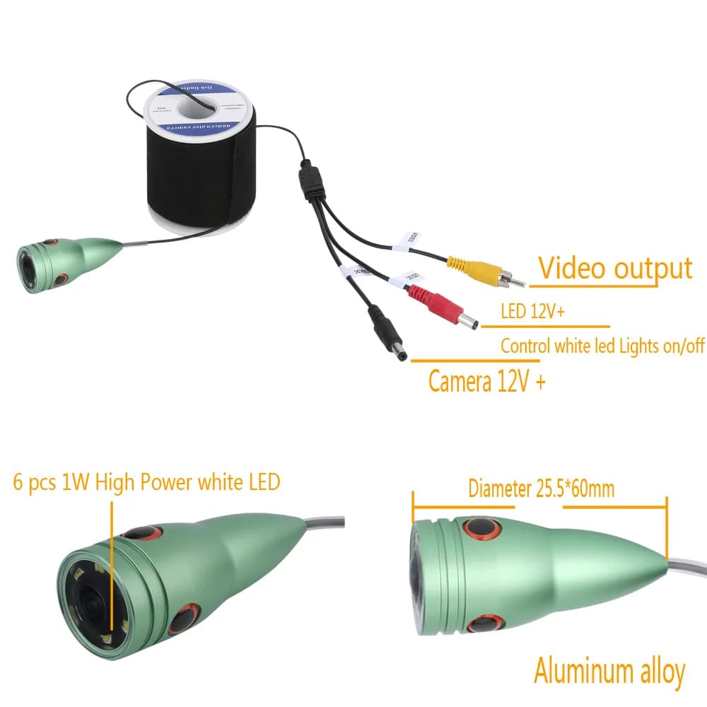 Tête caméra pêche hiver GAMWATER avec 6 LED 1W éclairage blanc détection poissons sous-marine
