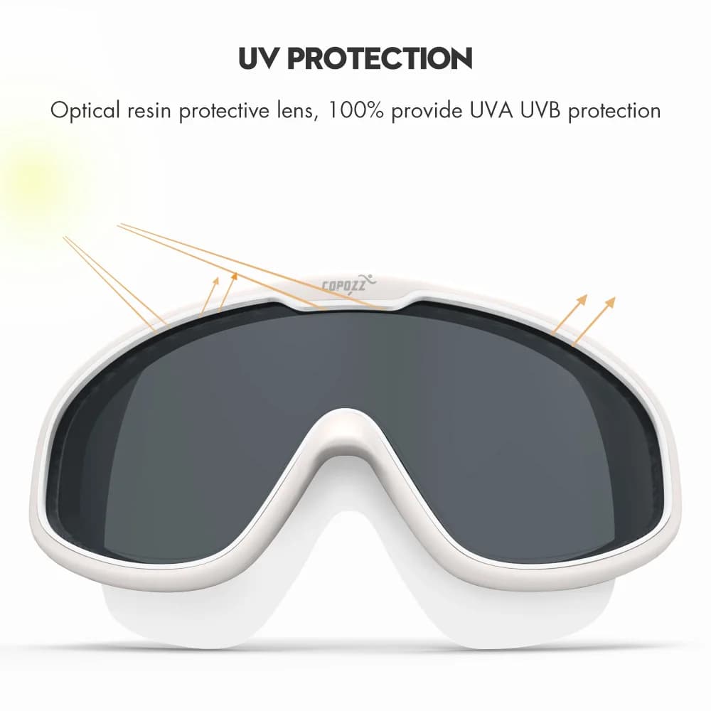 Lunettes de natation une pièce COPOZZ grand cadre - Verre unique, silicone anti-poussière pour adultes