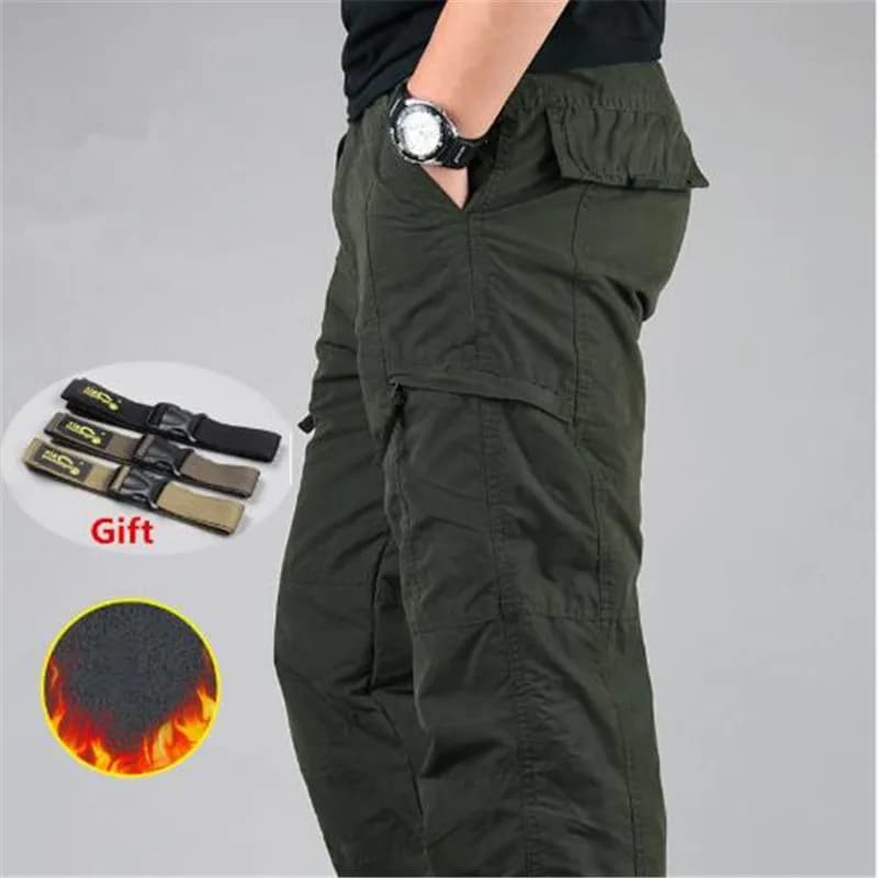 Pantalon cargo coton 2025 doublure polaire pour pêche hivernale - Multi-poches combat baggy confortable
