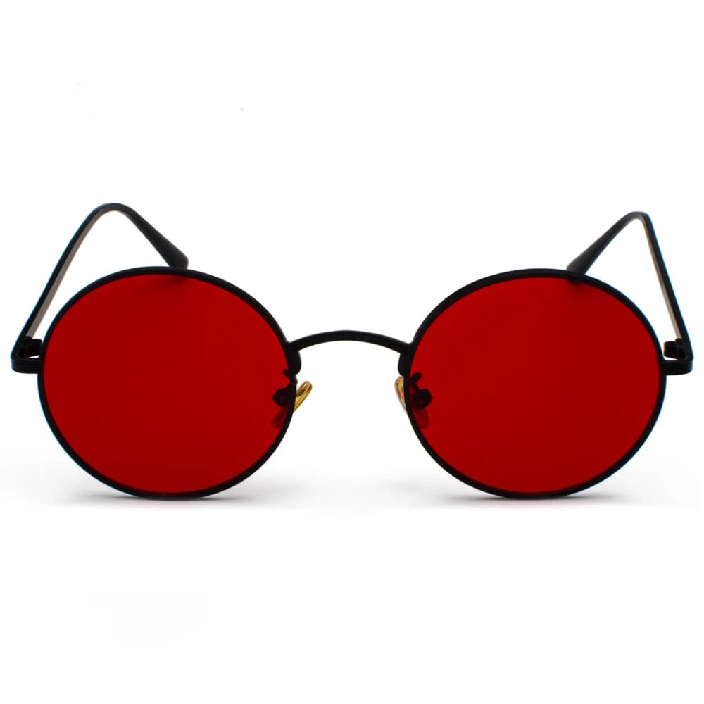 Lunettes de soleil vintage unisexe monture métal ronde lentilles rouges cadeau pêche rétro