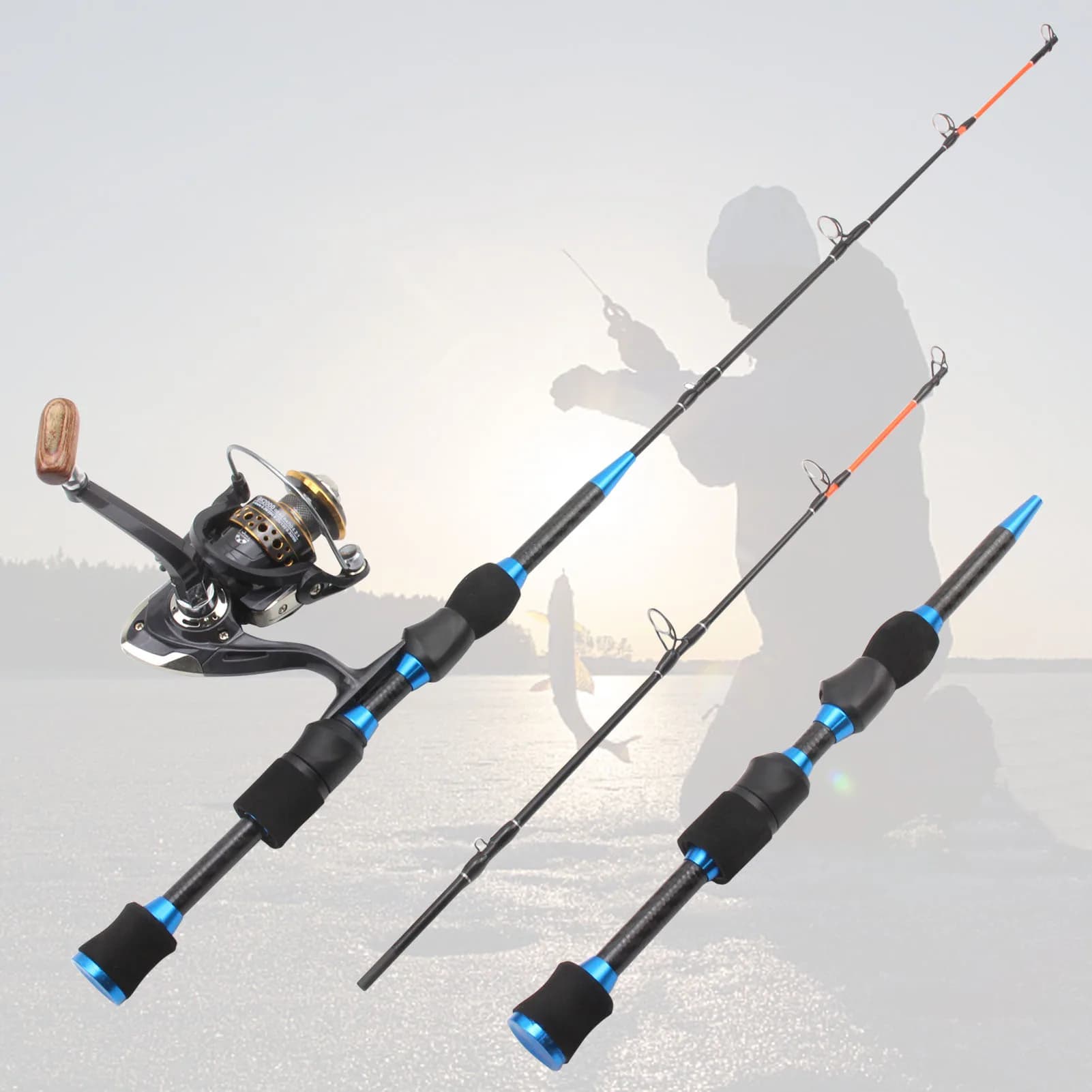 Canne pêche glace 65cm carbone super rigide combo moulinet set carpe hiver pesca