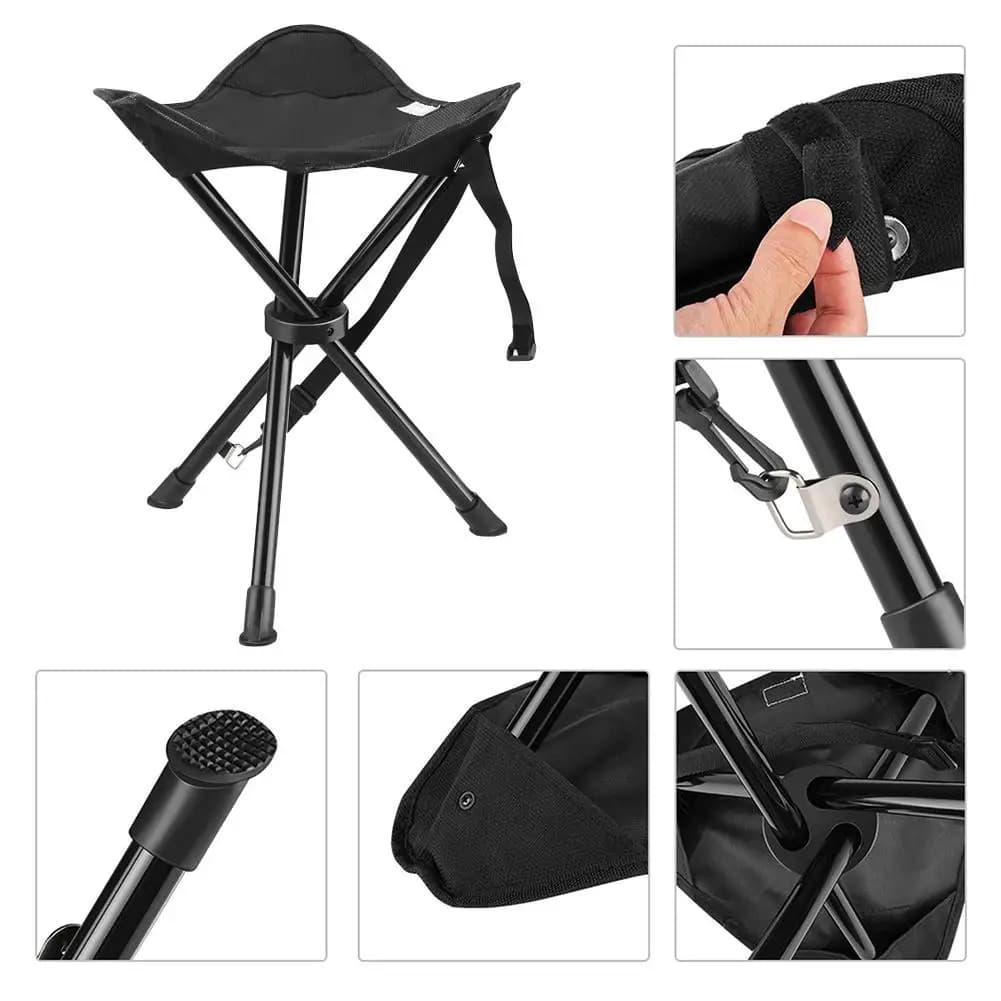 Tabouret pliable trépied portable avec étui pour camping, pêche, randonnée et chasse capacité 90kg