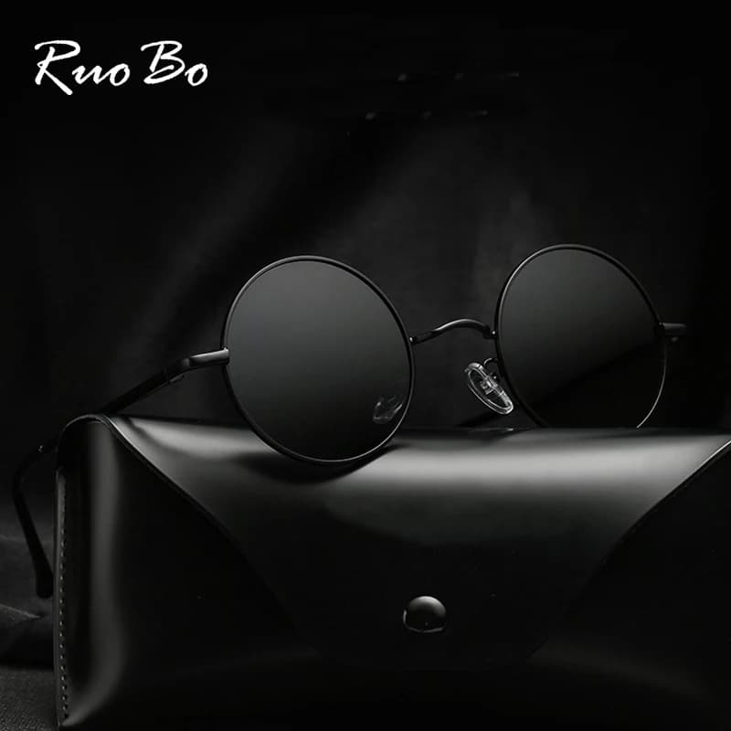 Lunettes de soleil polarisées RUOBO rétro pour pêche et conduite - Cadre métal rond unisexe UV400