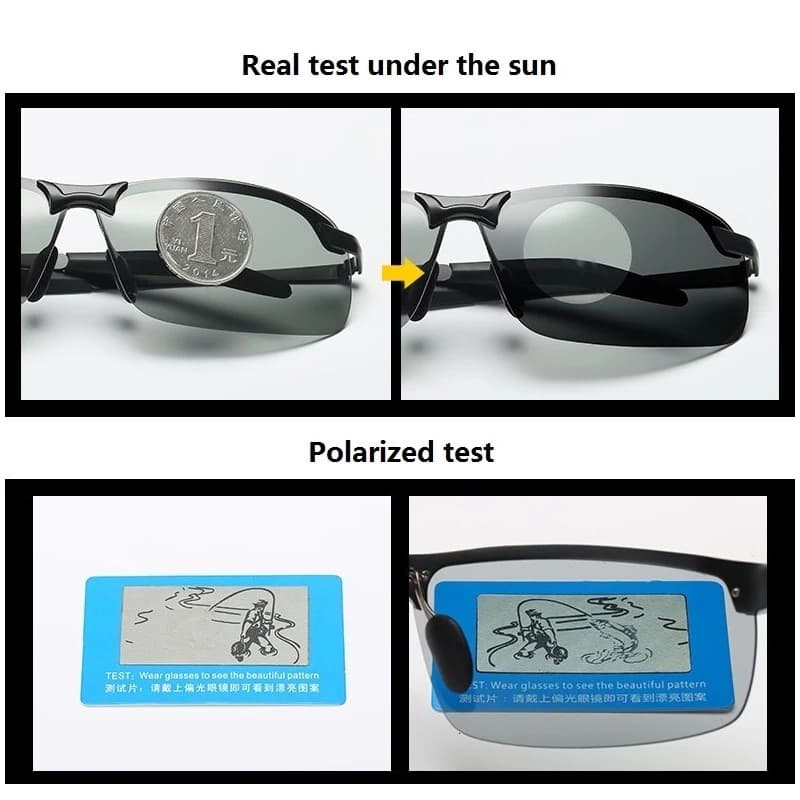 Lunettes photochromiques polarisées pour pêche - Verres caméléon qui changent de couleur jour/nuit