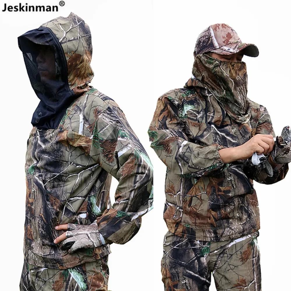 Combinaison pêche été anti-moustiques légère - Veste à capuche et pantalon camouflage bionique respirant