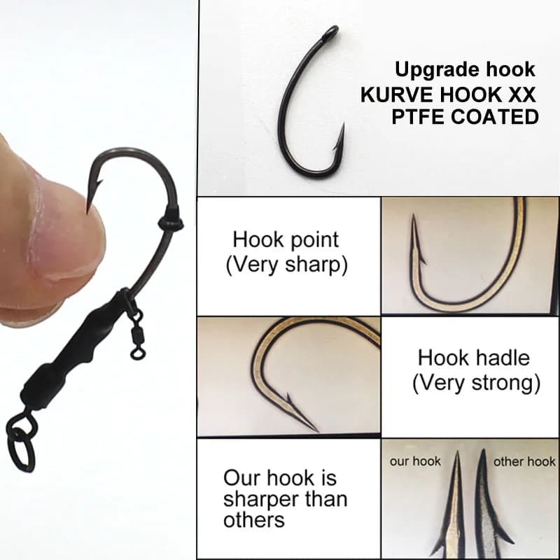4 montages carpe prêts à pêcher pour bouillettes avec hameçons tailles 2, 4 et 6