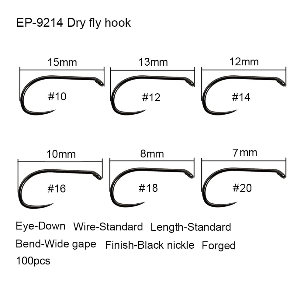 Hameçons mouche Eupheng 100 pièces sans ardillon - Pour montage de mouches sèches, nymphes et streamers