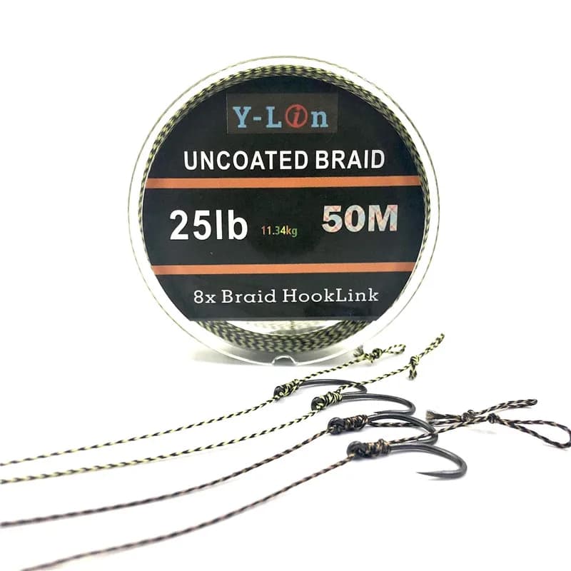 Ligne de pêche camouflage carpe 50m 8 brins - Bas de ligne souple sans revêtement 25-35LB