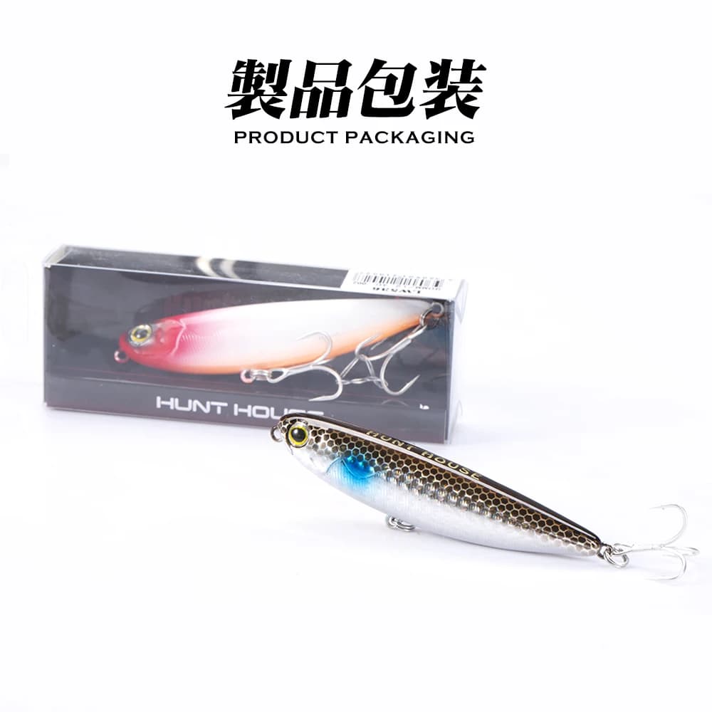 Leurre Pêche Topwater Hunthouse : Pencil Flottant 60 90 100mm pour Bar et Brochet en Surface