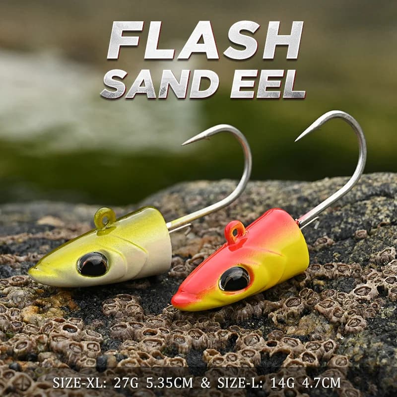 Leurre Souple BLUX Flash Sand Eel 14g 27g pour Bar et Poissons de Mer, Tête Plombée avec Hameçon