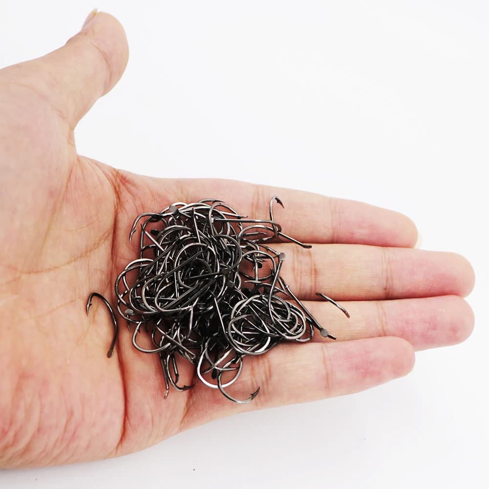 100 hameçons pêche à la carpe en acier haute carbone, hameçons simples barbelés pour pêche en