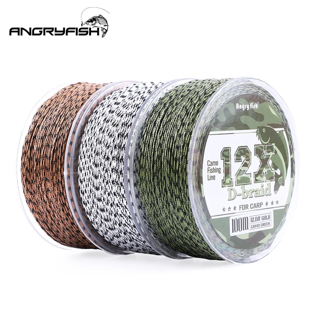 Ligne tressée D-braid Angryfish 12 brins 100m camouflage pour pêche carpe haute endurance