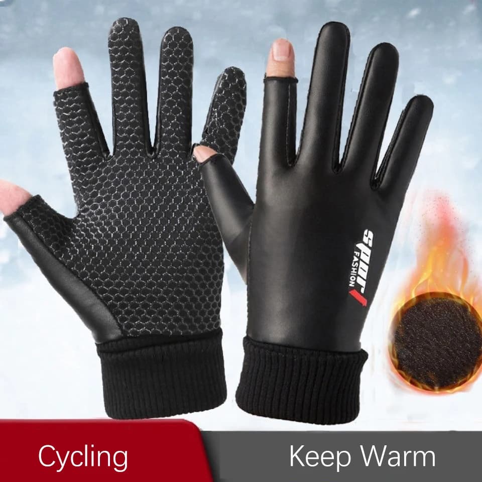 Gants hommes velours chauds deux doigts anti-dérapants étanches tactiles pour pêche randonnée cyclisme