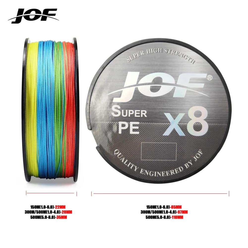 Ligne de pêche multifilament JOF 8 brins 150M 300M 500M pour carpe et pêche sportive en eau douce