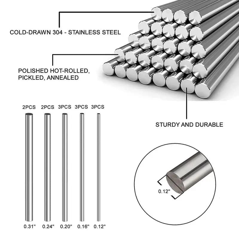 Barres rondes en acier inoxydable 1/5Pc pour bricolage et pêche - Diamètres 2mm à 14mm