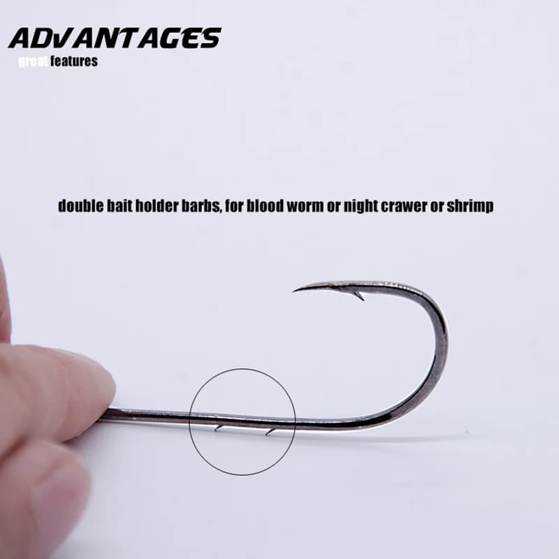 Lot de 50 hameçons longue hampe pour vifs, avec double barbillon anti-décrochage et anti-rouille en acier