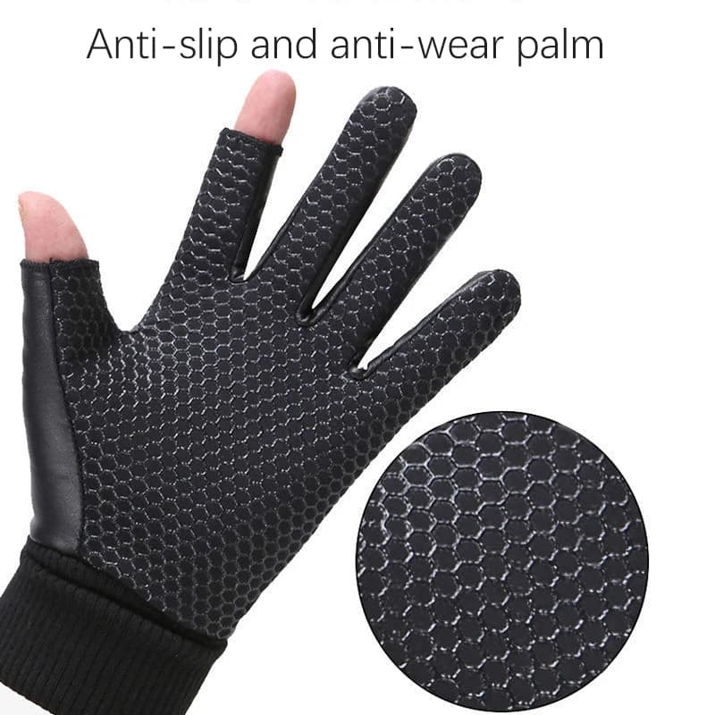 Gants hommes velours chauds deux doigts anti-dérapants étanches tactiles pour pêche randonnée cyclisme