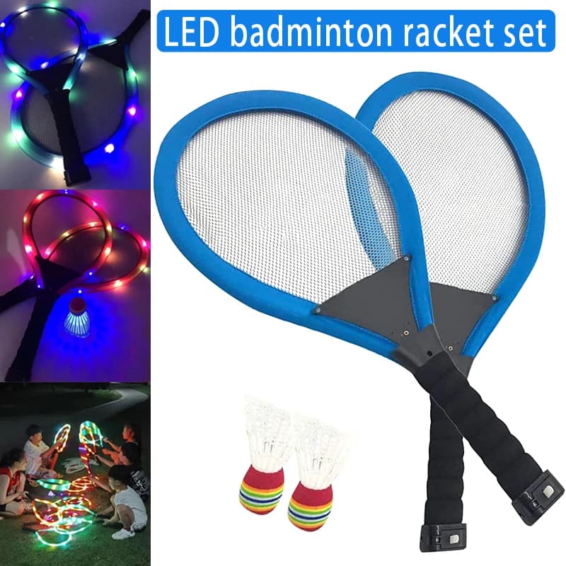 Set Raquette Badminton LED Lumière Nuit Famille Loisir Extérieur - Accessoire Pêche