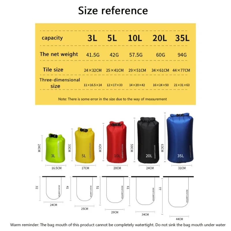 Sac étanche 3L 5L 10L 20L 35L nylon 30D ultraléger pour rafting kayak natation - Dry bag waterproof