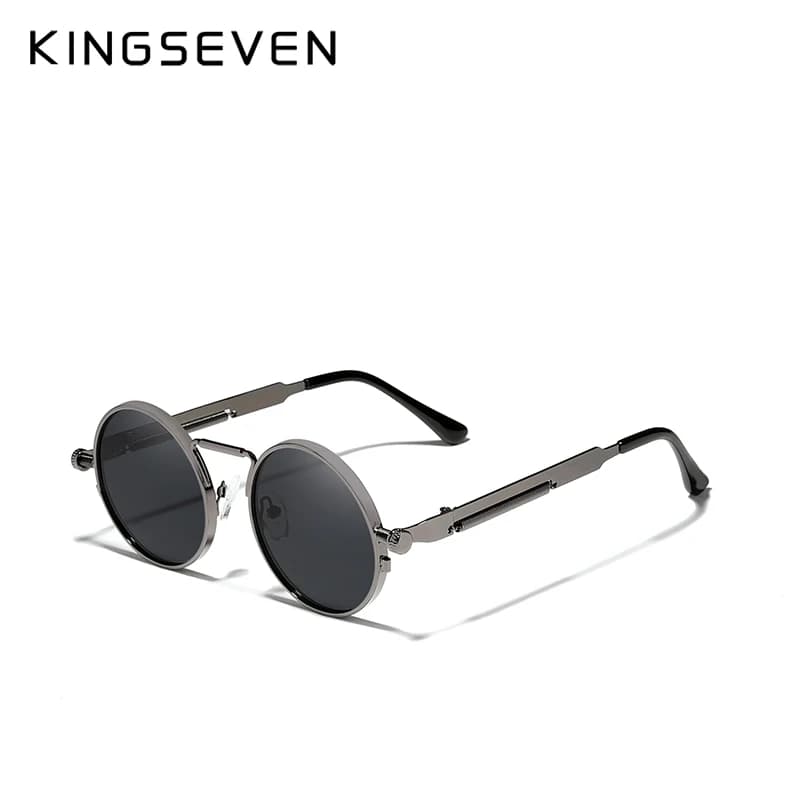 Lunettes de soleil polarisées gothique steampunk vintage monture ronde métal pour homme et femme KINGSEVEN