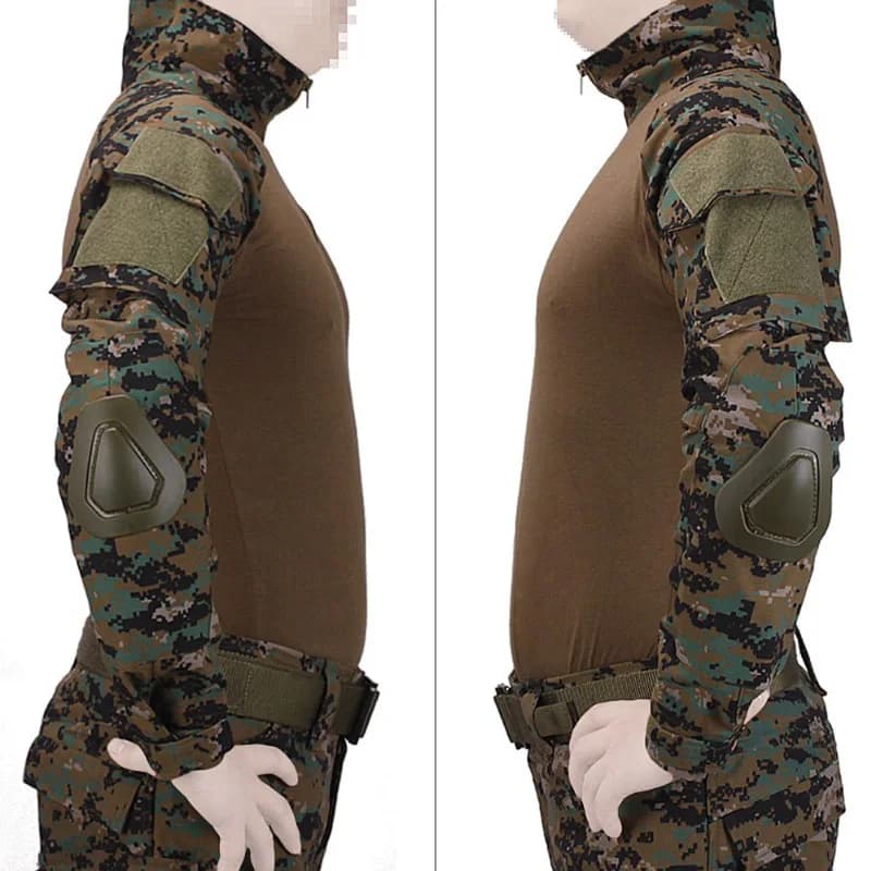 Uniforme BDU jungle digital avec protections - Tenue pêche complète genouillères coudières intégrées